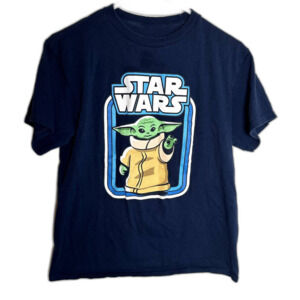 Star Wars Kids T-Shirt Large Blue Grogu Baby Yoda 100% Cotton Graphic Tee